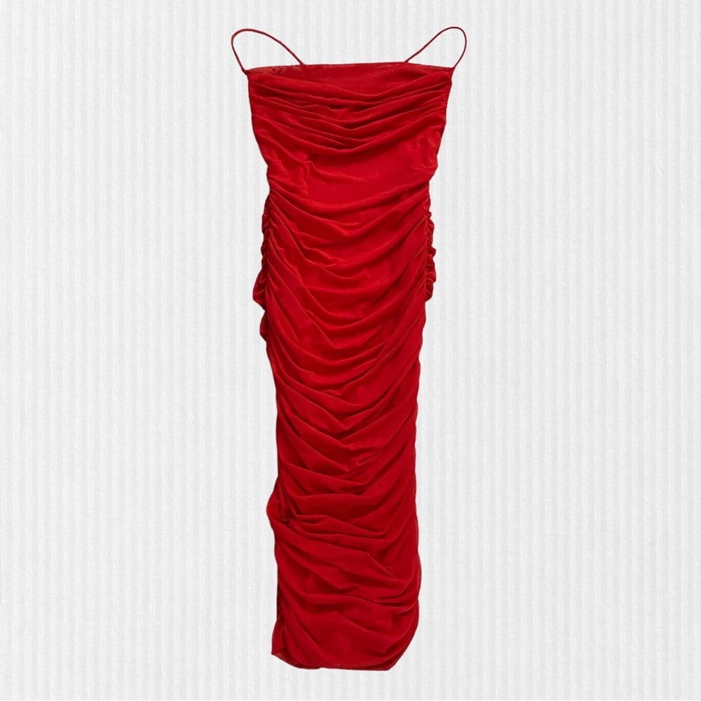 SHEIN Red Midi Cinch Dress